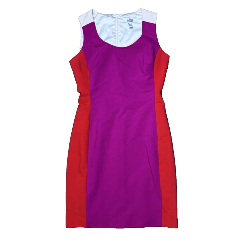 Belle Badgley Mischka sz 8 Sheath Dress Colorblock Magenta Red Ivory Lined 40 EU